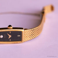 Tiny Gold-tone Pulsar Tank Watch for Ladies | Vintage Black-Dial Watch