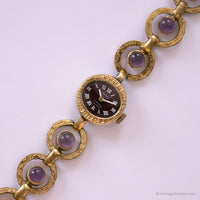 Gold-Ton Anker Vintage Damen Uhr mit lila Steinen | Deutsche Uhren