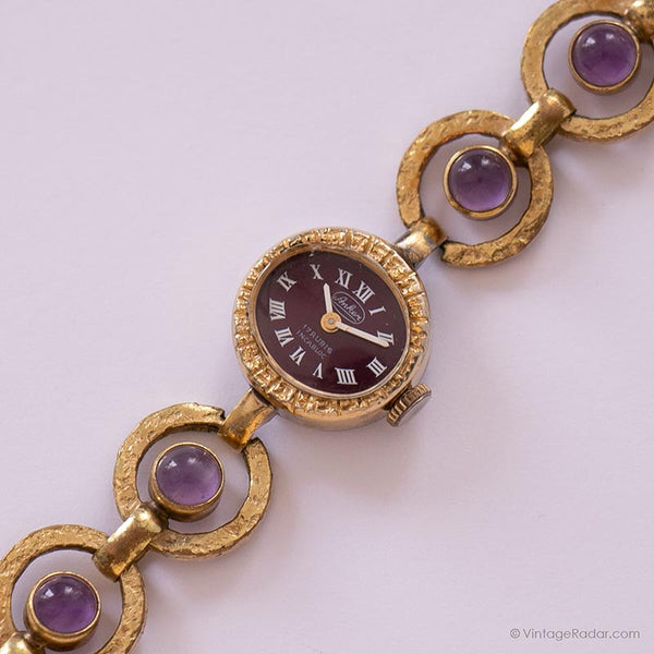 Ton d'or Anker Dames vintage montre avec des pierres violettes | Montres allemandes