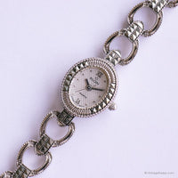Dainty Vintage Elgin reloj para mujeres | Óvalo de tono plateado elegante reloj