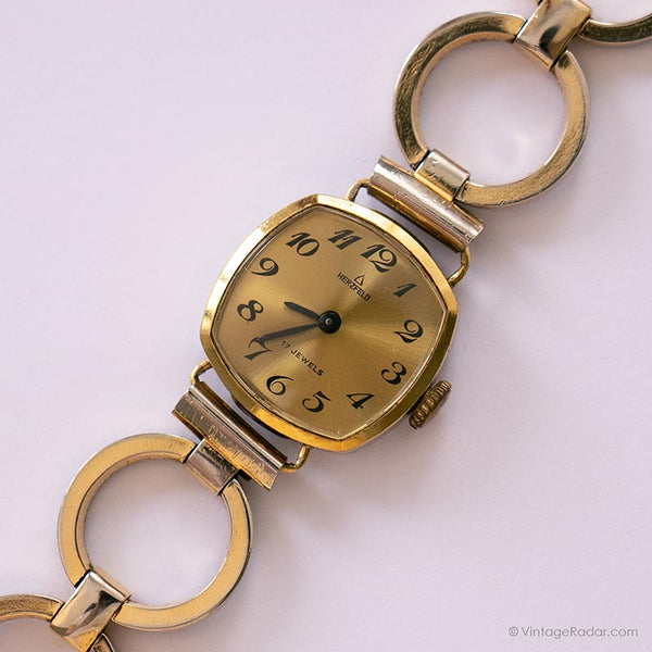 Herzfeld 17 gioielli orologio meccanico tono d'oro | Orologio vintage signore