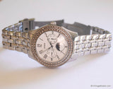Vintage Silver-tone Guess Moonphase Watch for Ladies with White Stones
