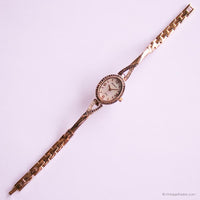 Ovalo de oro rosa vintage Armitron reloj para mujeres con piedras preciosas marrones