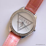 Vintage Silver-tone Guess Triangle Ladies Watch Pink Strap & Gemstones