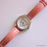 Vintage Silver-tone Guess Triangle Ladies Watch Pink Strap & Gemstones