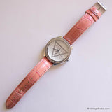 Vintage Silver-tone Guess Triangle Ladies Watch Pink Strap & Gemstones