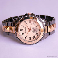 Vintage Rose-gold & Black Deauville Watch for Women with Pink Dial