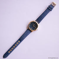 Vintage Gold-tone Vivani Ladies Watch with Blue Dial & Denim Style Strap