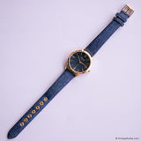 Vintage Gold-tone Vivani Ladies Watch with Blue Dial & Denim Style Strap