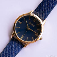 Vintage Gold-tone Vivani Ladies Watch with Blue Dial & Denim Style Strap