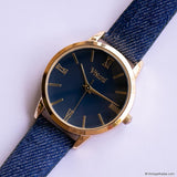 Vintage Gold-tone Vivani Ladies Watch with Blue Dial & Denim Style Strap