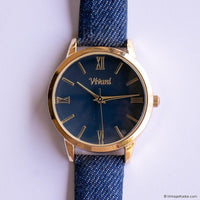 Vintage Gold-tone Vivani Ladies Watch with Blue Dial & Denim Style Strap