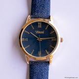 Vintage Gold-tone Vivani Ladies Watch with Blue Dial & Denim Style Strap