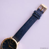 Vintage Gold-tone Vivani Ladies Watch with Blue Dial & Denim Style Strap