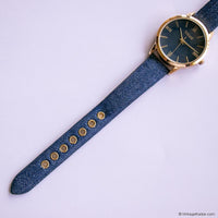 Vintage Gold-tone Vivani Ladies Watch with Blue Dial & Denim Style Strap