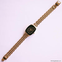 Vintage Armitron Diamond Black Dial Watch with Gold-tone Bracelet