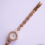 Vintage Gold-tone Armitron Dress Watch for Women with White Gemstones