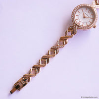 Vintage Gold-tone Armitron Dress Watch for Women with White Gemstones