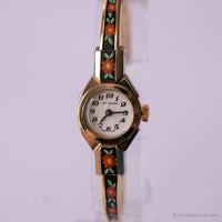 Lady Nelson Mesdames de fabrication suisse montre | Tone d'or floral vintage montre