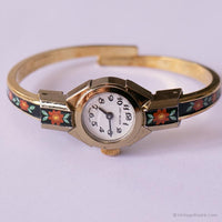 Lady Nelson Damas hechas por suizos reloj | Tono de oro floral vintage reloj