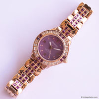 Vintage Gold-tone Purple-Dial Armitron Watch with White & Purple Stones