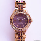 Vintage Gold-tone Purple-Dial Armitron Watch with White & Purple Stones