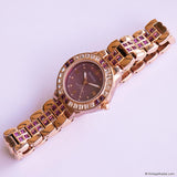 Vintage Gold-tone Purple-Dial Armitron Watch with White & Purple Stones