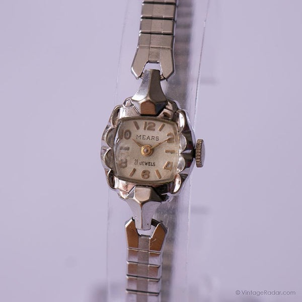 MEARS 21 Jewels Mechanical Vintage Watch | Silver-Tone Wedding Watch