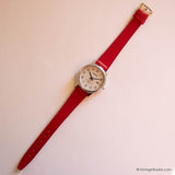 Vintage Silver-tone Minimalist Lorus Watch for Ladies with Red Strap - Vintage Radar