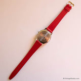 Vintage Silver-tone Minimalist Lorus Watch for Ladies with Red Strap - Vintage Radar