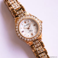 Vintage Gold-tone Armitron Dress Watch for Ladies with White Stones