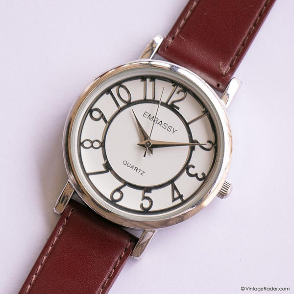 Vintage Embassy Quartz Watch for Ladies with Burgundy Brown Strap