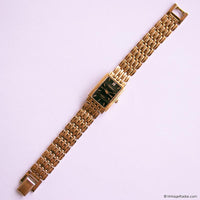 Vintage Black-Dial Rectangular Armitron Watch | Gold-tone Tank Watch