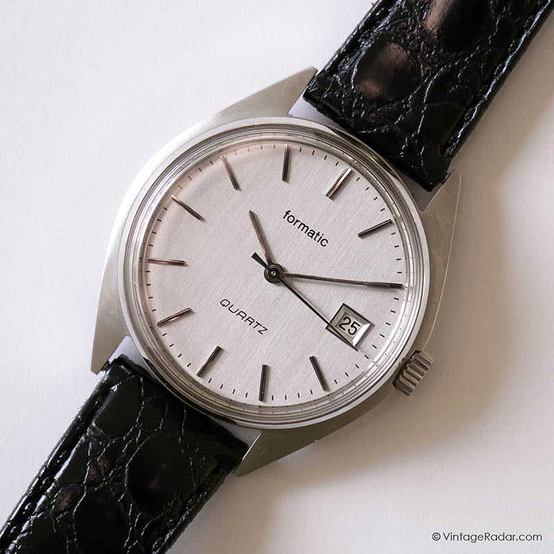 Vintage Formatic Quartz Men's Watch Silver-tone Black Leather Strap ...