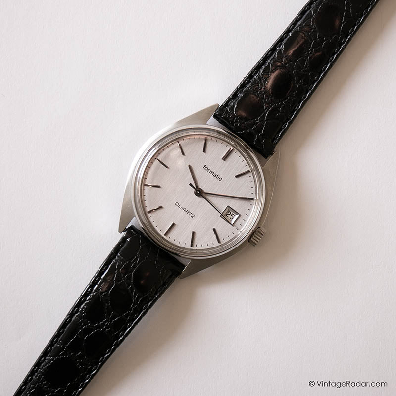 Vintage Formatic Quartz Men's Watch Silver-tone Black Leather Strap ...