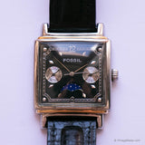 Vintage Fossil Moon Phase Tank Watch for Gents with Black Dial