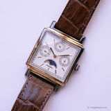 Vintage Rectangular Fossil Moon Phase Watch with Annual Calendar - Vintage Radar
