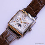 Vintage Rectangular Fossil Moon Phase Watch with Annual Calendar - Vintage Radar