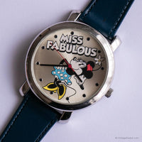 Vintage Silver-tone Miss Fabulous Minnie Mouse Watch with Blue Strap