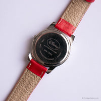 90s Vintage Silver-tone Minnie Mouse Watch with Red Leather Strap