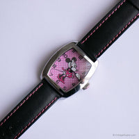 Vintage Minnie Mouse Rectangular Tank Watch with Black Leather Strap