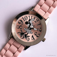 Vintage hellrosa Minnie Mouse Uhr für Damen mit großen Ziffern