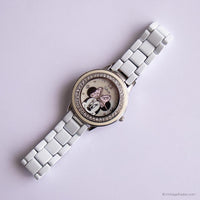 Vintage Minnie Mouse Women's Watch with Gemstones and White Bracelet