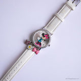 Sily-tone vintage Minnie Mouse montre avec charmes et sangle blanche