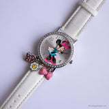 Vintage Silver-Tone Minnie Mouse Uhr mit Reiz und weißem Gurt