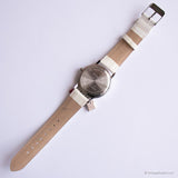 Vintage Silver-Tone Minnie Mouse Uhr mit Reiz und weißem Gurt