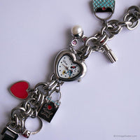 Vintage Heart-Shaped Minnie Mouse Chain Bracelet Watch with Charms