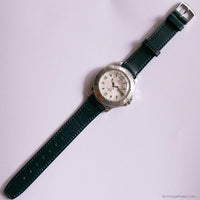 Vintage 40mm Silver-tone Calypso Day Date Mens Watch with Blue Strap