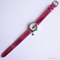 Tiny Vintage Minnie Mouse Women's Watch with Shiny Pink Leather Strap