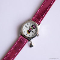Tiny Vintage Minnie Mouse Women's Watch with Shiny Pink Leather Strap